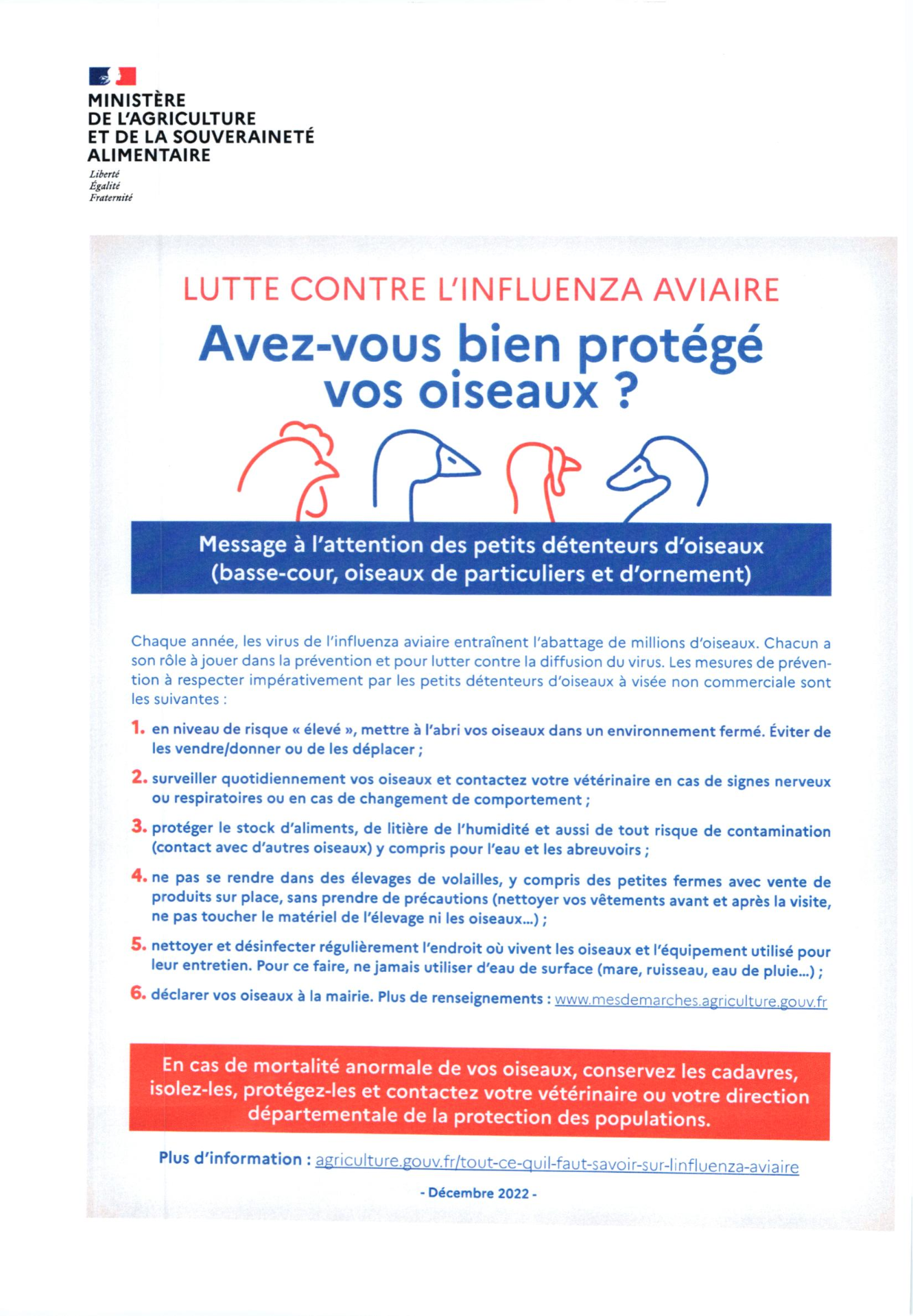LUTTE CONTRE L'INFLUENZA AVIAIRE